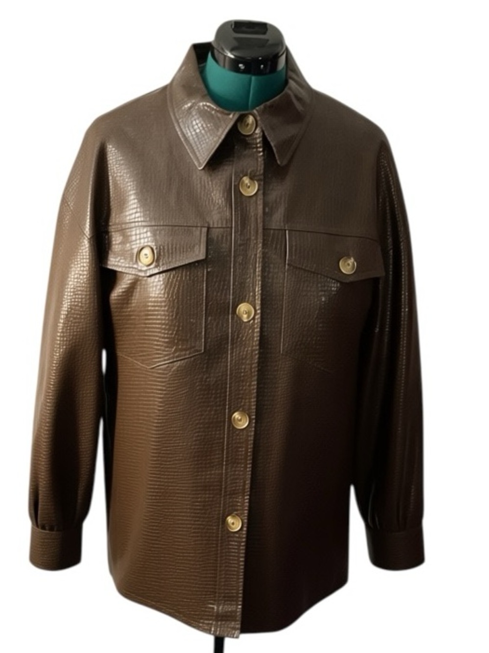 Brown Textured Button-Front Shirt Jacket/Shacket P:21” L:32